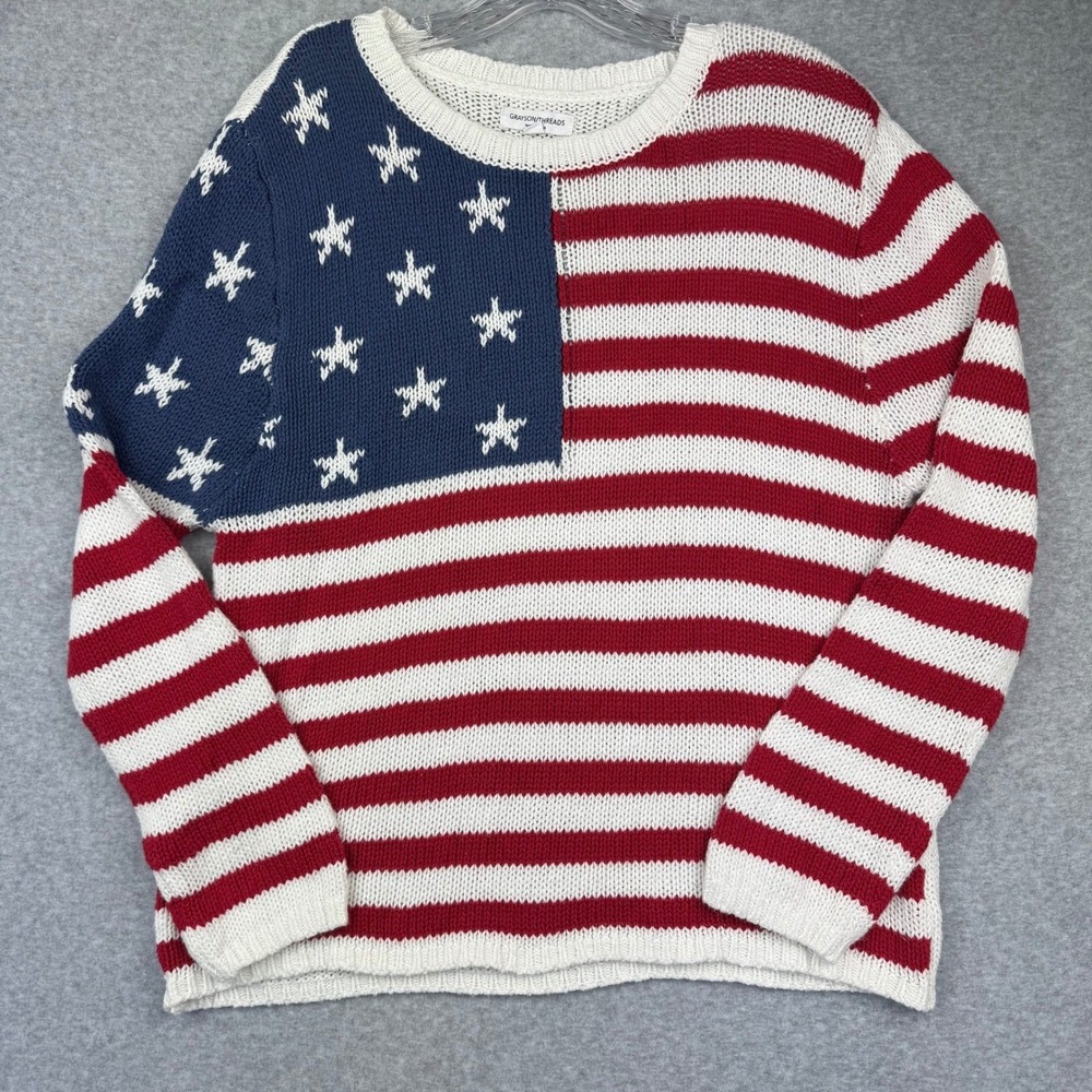 Grayson Threads American Flag Sweater Womens Americana Knit Preppy Heritage Fall
